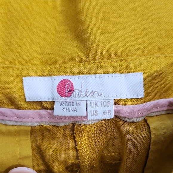 Boden Ochre Mustard Yellow Paperbag Waist Linen Blend Chinos Boho Preppy Indie 6 - Picture 2 of 9